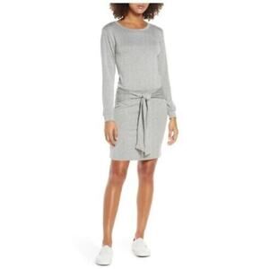 Fraiche by J Womens Tie Front Long Sleeve Jersey Dress In H. Grey Large MSRP $89